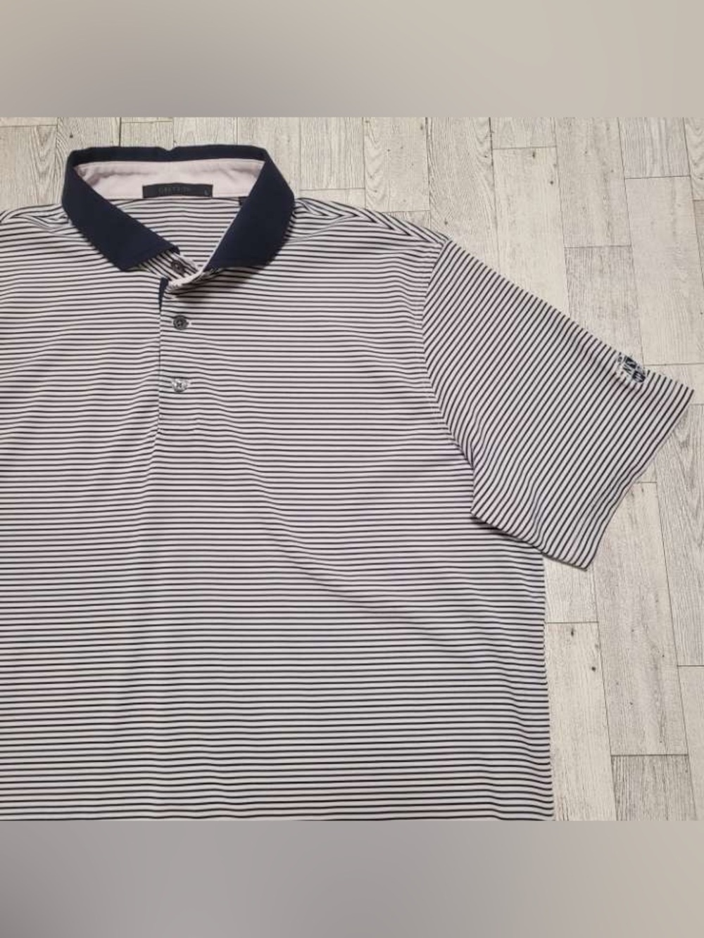 Men's Greyson Performance Blue White Striped Athletic Golf Polo Shirt Size L